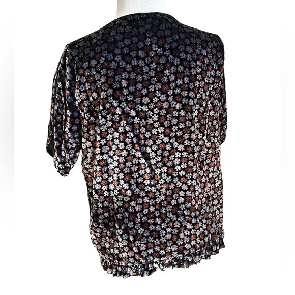 Madewell Burnout Velvet Charcoal Petite Blooms Tulip-Sleeve Ruffle Blouse Med - Picture 10 of 13
